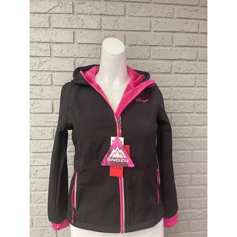 Snozu Black & Pink Faux Fur Hoodie Girls Jacket Size M (10/12) NWT